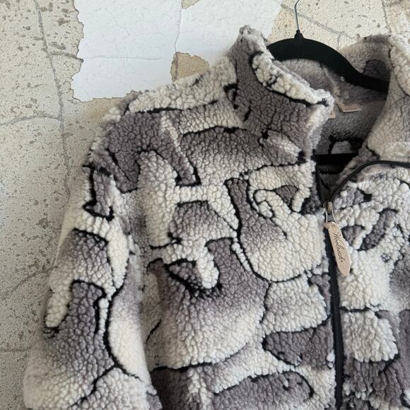 Vtg Woolrich Jacket Deep Pile Sherpa Fleece Polar Beat Print Womens L USA Made - Picture 2 of 10